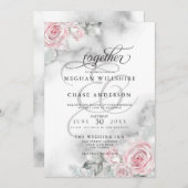 エレガントなピンクの水彩ローズ 招待状 (正面/裏面)