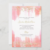 エレガントなピンクの水彩画および金ゴールド|のベビーシャワー 招待状 (正面)