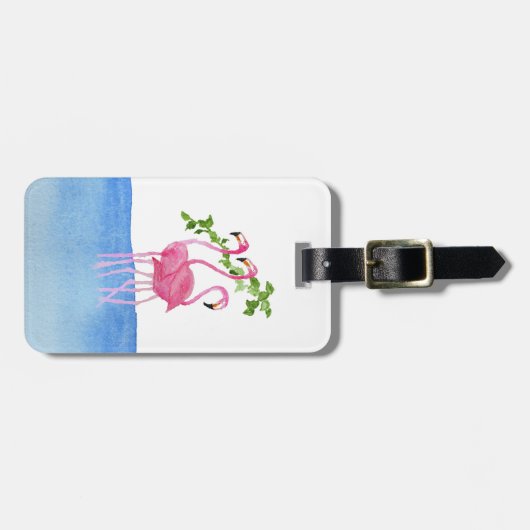 エレガントなピンクの水彩画の手塗りのフラミンゴ ラゲッジタグ (正面横)