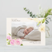 エレガントなピンクの水彩画の花の誕生の発表 招待状 (スタンド正面)