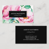 エレガントなピンクの水彩画の花 名刺 (正面/裏面)
