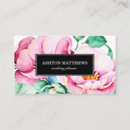 エレガントなピンクの水彩画の花 名刺
