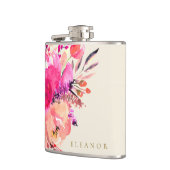 エレガントなピンクの水彩花のカスタムブライダルパーティー フラスク (左)