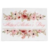 エレガントなピンクの水彩花のギフトバッグ ラージペーパーバッグ (正面)