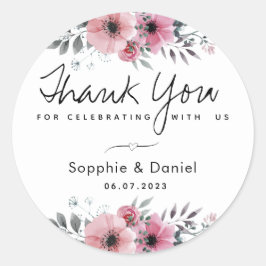 エレガントなピンクの水彩花のサンキュー ラウンドシール
