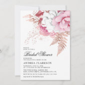 エレガントなピンクの水彩花のブライダルシャワー 招待状 (正面)