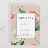 エレガントなピンクの水彩花のブライダルシャワー 招待状 (正面/裏面)
