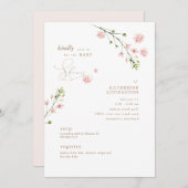 エレガントなピンクの水彩花のベイビーシャワー 招待状 (正面/裏面)