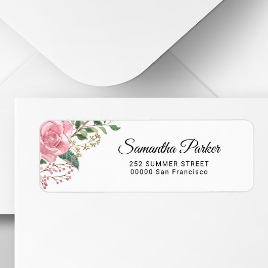 エレガントなピンクの水彩花の宛名 ラベル