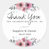 エレガントなピンクの水彩花の感謝 ラウンドシール (正面)