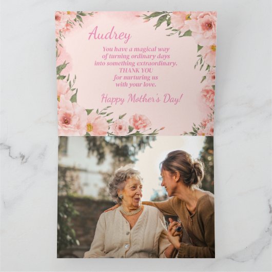 エレガントなピンクの水彩花の母の日 カード (内部)