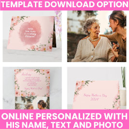 エレガントなピンクの水彩花の母の日 カード