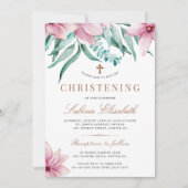 エレガントなピンクの水彩花の洗礼 招待状 (正面)