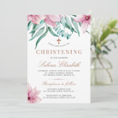 エレガントなピンクの水彩花の洗礼 招待状 (スタンド正面)