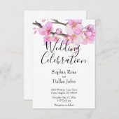 エレガントなピンクの水彩花の結婚式 招待状 (正面/裏面)
