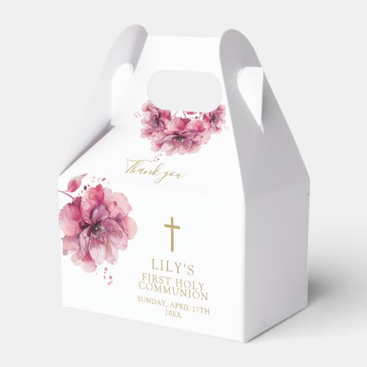エレガントなピンクの水彩花の聖体拝領 フェイバーボックス (裏面サイド)