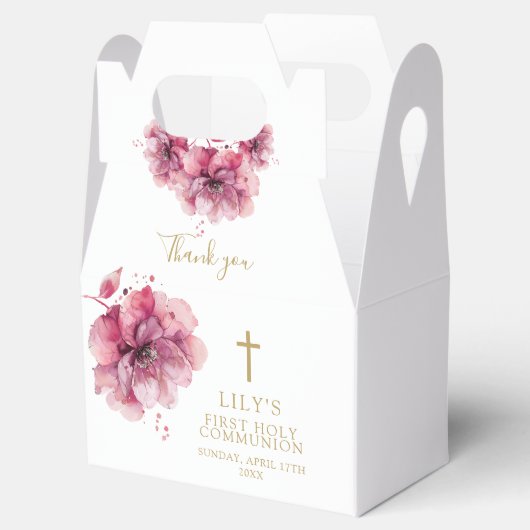 エレガントなピンクの水彩花の聖体拝領 フェイバーボックス (オープン)