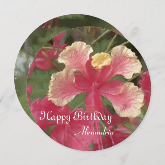 エレガントなピンクの水彩花の誕生日カード (正面/裏面)