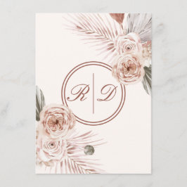 エレガントなピンクの水彩花モノグラム結婚式 エンクロージャーカード