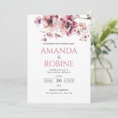 エレガントなピンクの水彩花柄のウェディング招待状 招待状 (スタンド正面)