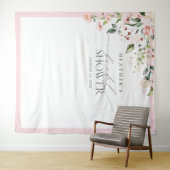 エレガントなピンクの水彩花柄シャワー写真撮影ブース タペストリー (インサイチュ(横))