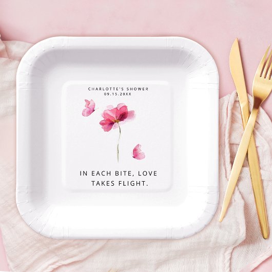 エレガントなピンクの水彩花 ペーパープレート