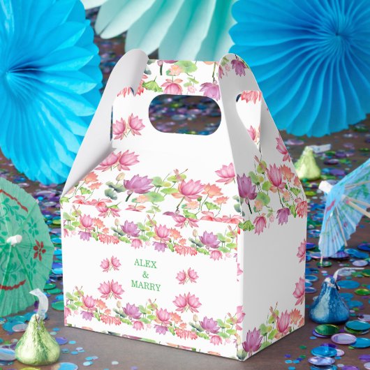 エレガントなピンクの水彩蓮の花柄 フェイバーボックス (パーティー)