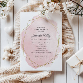 エレガントなピンクの水彩 ベビーシャワー 招待状