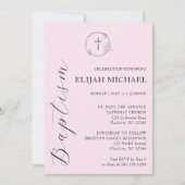 エレガントなピンクの洗礼クロスリース招待状 招待状 (正面)