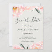 エレガントなピンクの牡丹のカリグラフィー・セーブ・ザ・デート セーブザデート (正面)