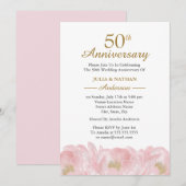 エレガントなピンクの牡丹の結婚記念日招待状 招待状 (正面/裏面)