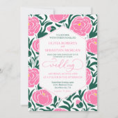 エレガントなピンクの牡丹の花の結婚式 招待状 (正面)