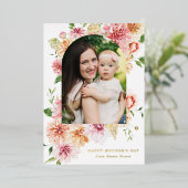 エレガントなピンクの牡丹の花2枚の写真の母の日カード 箔シーズンカード (立ち正面)