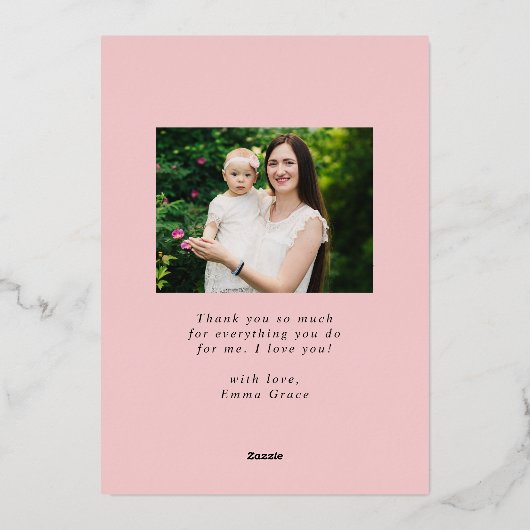 エレガントなピンクの牡丹の花2枚の写真の母の日カード 箔シーズンカード (裏面)