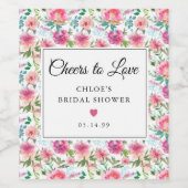 エレガントなピンクの牡丹花のブライダルシャワーラベル ワインラベル (シングルラベル)