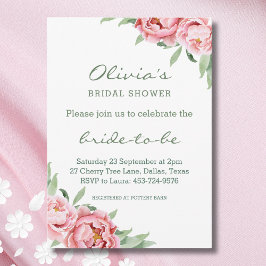 エレガントなピンクの牡丹　ブライダルシャワーの招待状 招待状