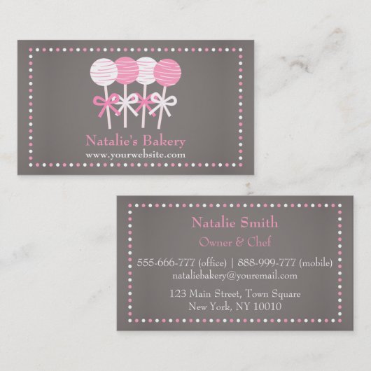 エレガントなピンクの白いケーキはベーカリーの灰色をぽんと鳴らします 名刺 (正面/裏面)