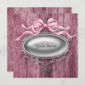 エレガントなピンクの納屋の木のパーティー招待状テンプレート 招待状 (正面/裏面)