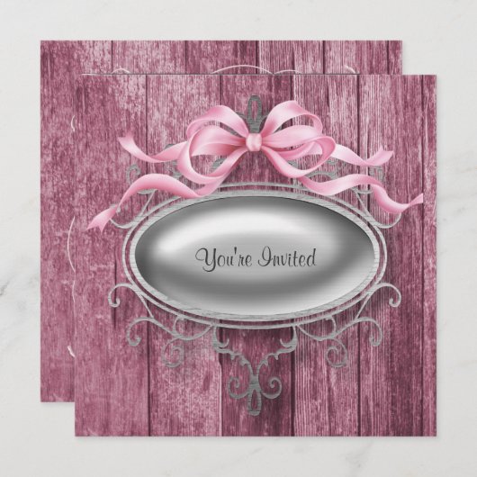 エレガントなピンクの納屋の木のパーティー招待状テンプレート 招待状 (正面/裏面)