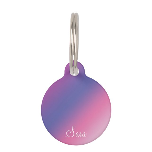 エレガントなピンクの紫色の青くグラデーションな勾配のカラフル ペット　ネームタグ (正面)