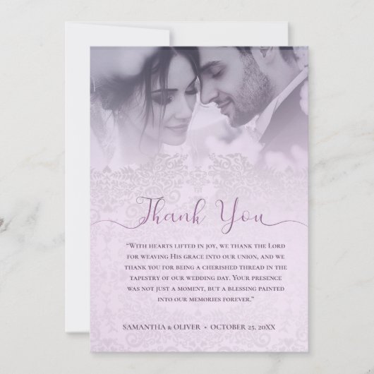エレガントなピンクの結婚式御礼カード サンキューカード (正面)