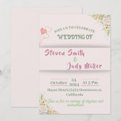 エレガントなピンクの結婚式招待状 シンプルな花 招待状 (正面/裏面)