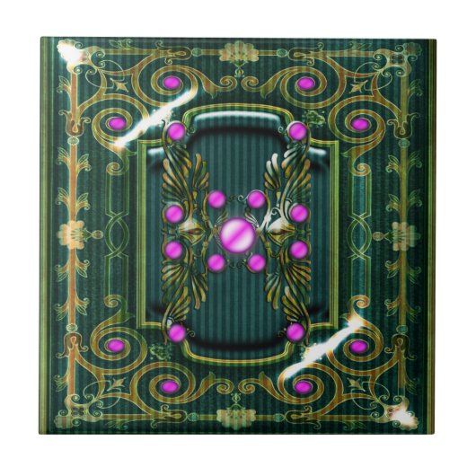 エレガントなピンクの緑のヴィンテージのビクトリア時代の人 タイル (正面)