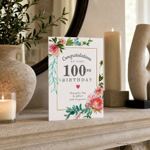エレガントなピンクの芍薬のフラワーデザインの100歳の誕生日 カード