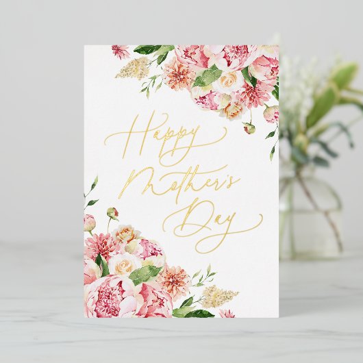 エレガントなピンクの芍薬の写真 マザーズデー 箔シーズンカード (立ち正面)
