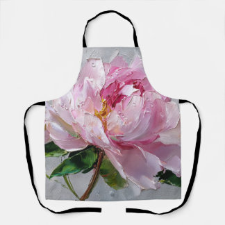 エレガントなピンクの芍薬の厚塗り油絵 エプロン