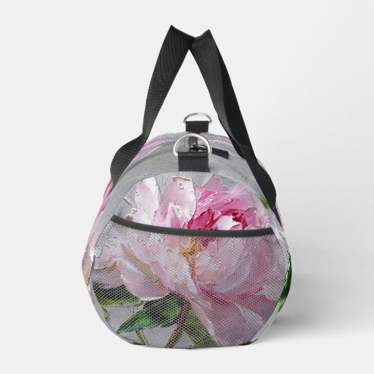エレガントなピンクの芍薬の厚塗り油絵 ダッフルバッグ (右)