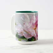 エレガントなピンクの芍薬の厚塗り油絵 ツートーンマグカップ (正面左)