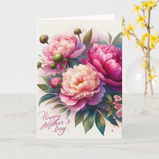 エレガントなピンクの芍薬の母の日花 カード (黄色い花)