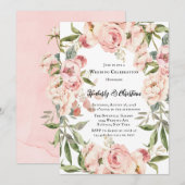 エレガントなピンクの芍薬の水彩花のウェディング 招待状 (正面/裏面)